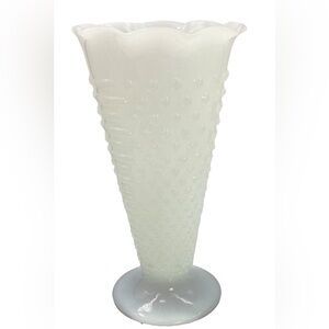 Vintage Anchor Hocking White Milk Glass Hobnail Trumpet Style Vase